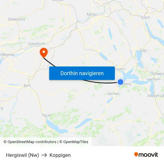 Hergiswil (Nw) to Koppigen map