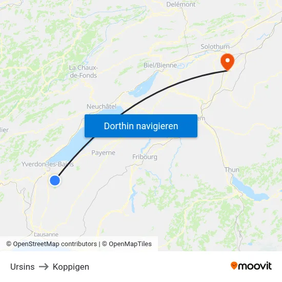 Ursins to Koppigen map