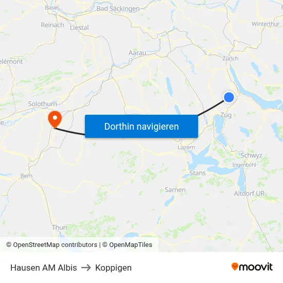 Hausen AM Albis to Koppigen map