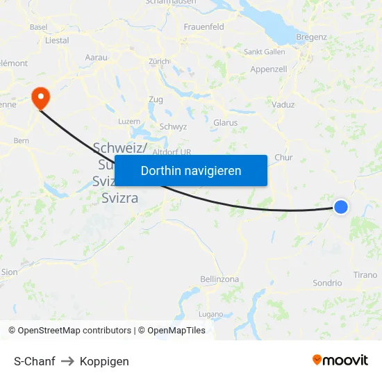 S-Chanf to Koppigen map