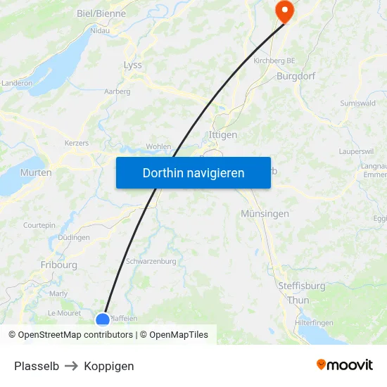 Plasselb to Koppigen map