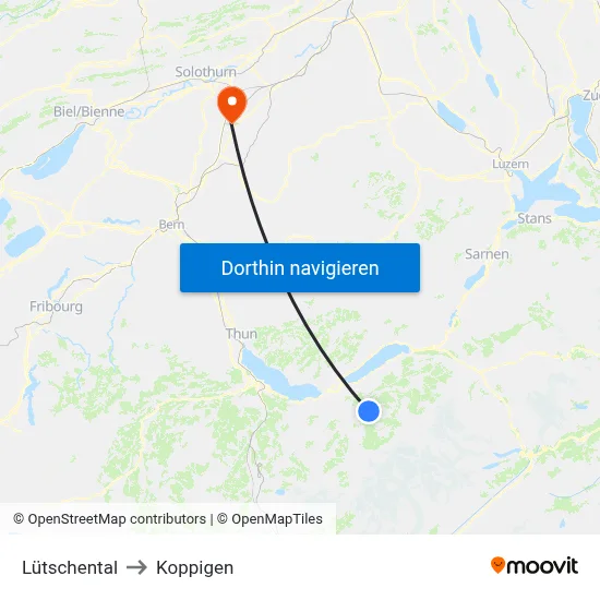 Lütschental to Koppigen map