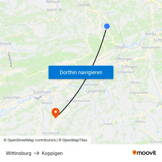 Wittinsburg to Koppigen map