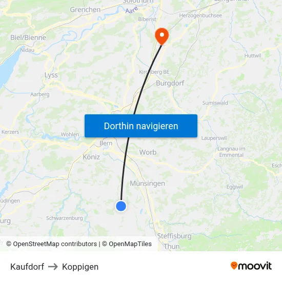 Kaufdorf to Koppigen map