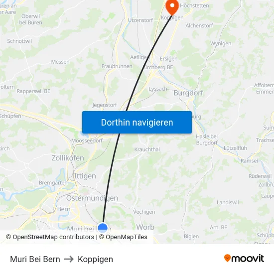 Muri Bei Bern to Koppigen map