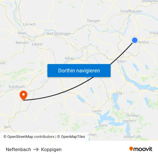 Neftenbach to Koppigen map