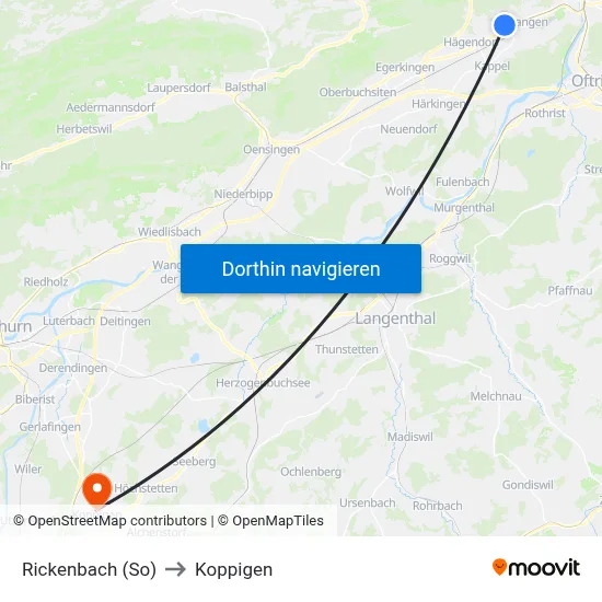 Rickenbach (So) to Koppigen map