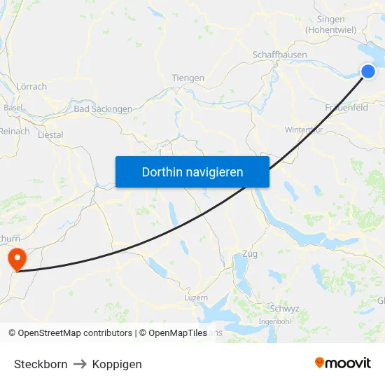Steckborn to Koppigen map