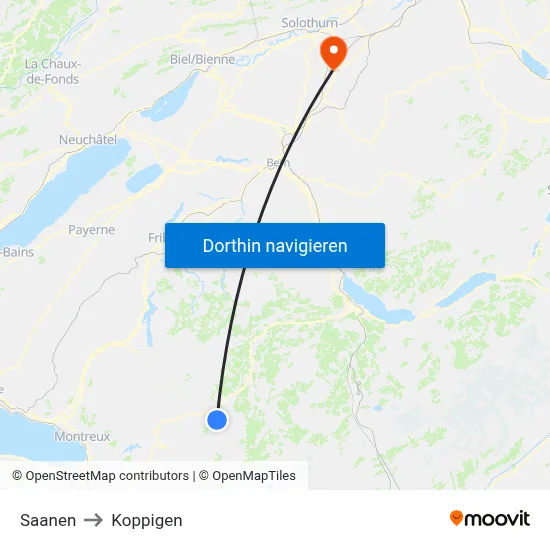 Saanen to Koppigen map
