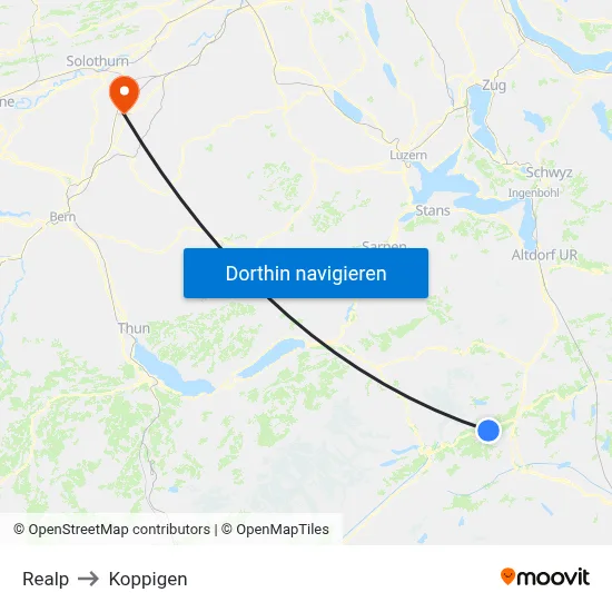 Realp to Koppigen map