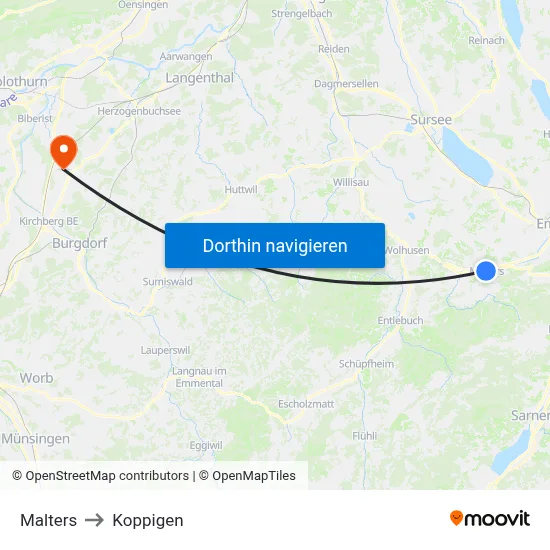 Malters to Koppigen map
