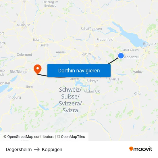 Degersheim to Koppigen map