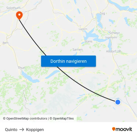 Quinto to Koppigen map