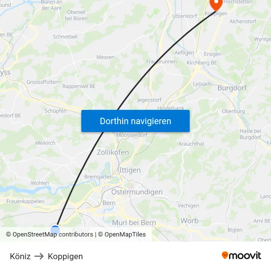 Köniz to Koppigen map