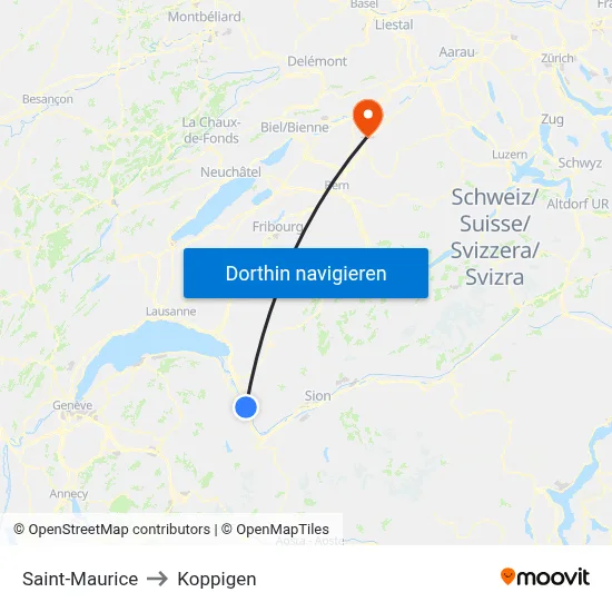 Saint-Maurice to Koppigen map
