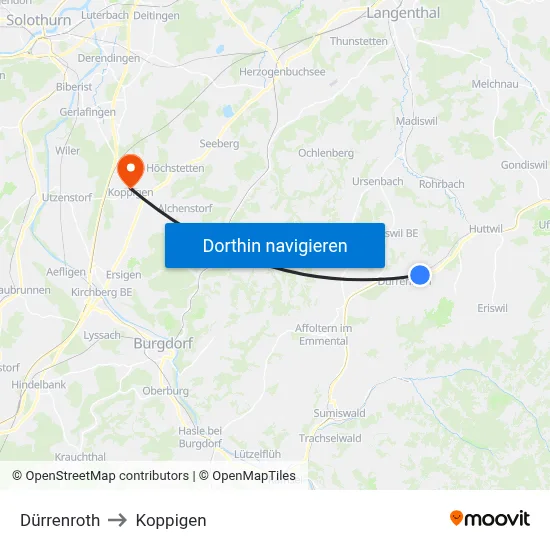 Dürrenroth to Koppigen map