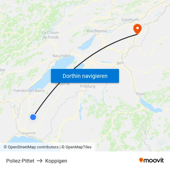 Poliez-Pittet to Koppigen map
