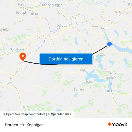 Horgen to Koppigen map