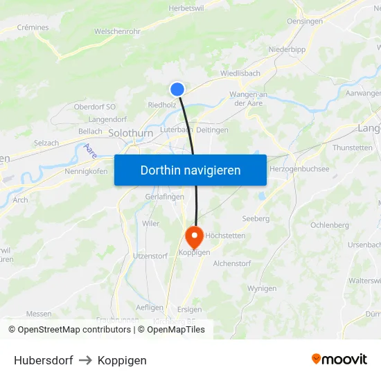 Hubersdorf to Koppigen map