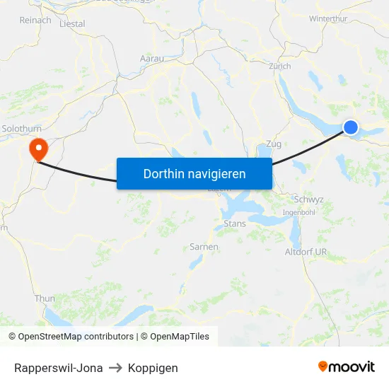 Rapperswil-Jona to Koppigen map