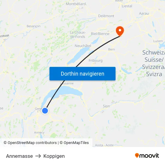 Annemasse to Koppigen map