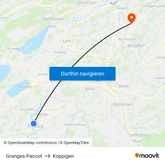 Granges-Paccot to Koppigen map