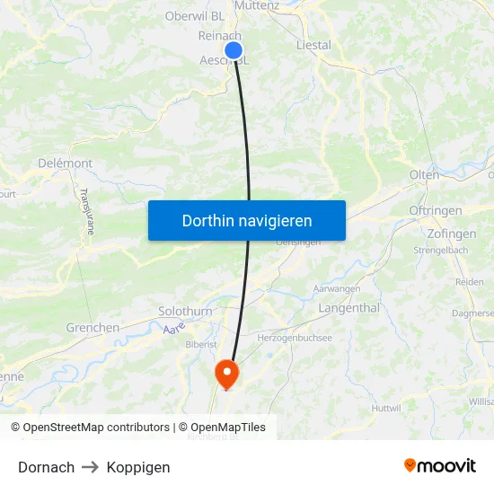 Dornach to Koppigen map