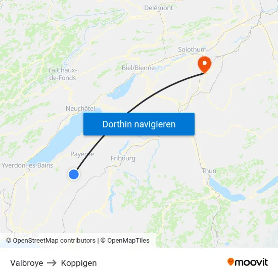 Valbroye to Koppigen map
