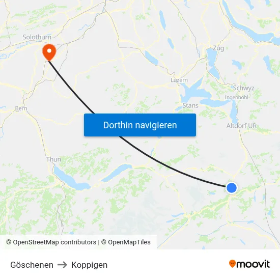 Göschenen to Koppigen map