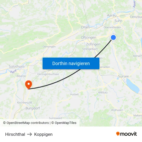 Hirschthal to Koppigen map