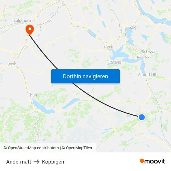 Andermatt to Koppigen map