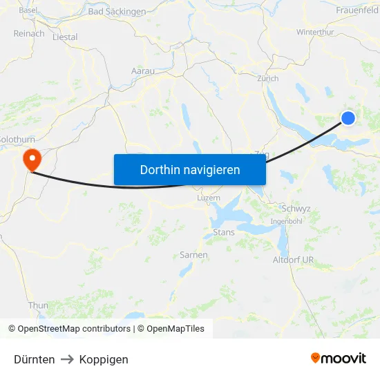 Dürnten to Koppigen map