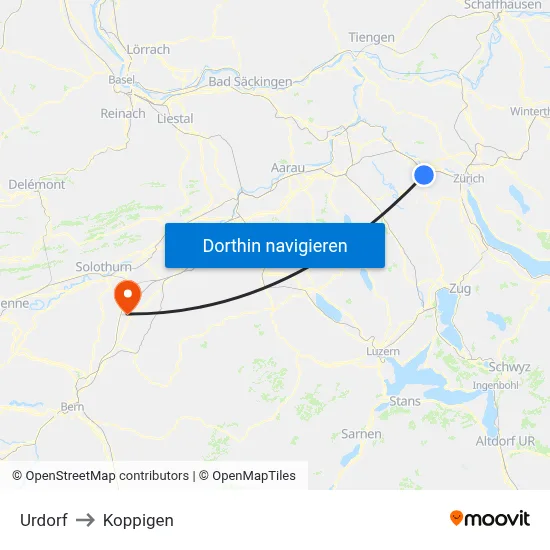 Urdorf to Koppigen map