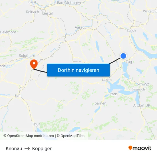 Knonau to Koppigen map