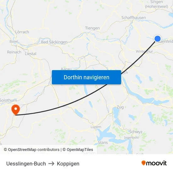 Uesslingen-Buch to Koppigen map