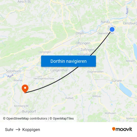 Suhr to Koppigen map