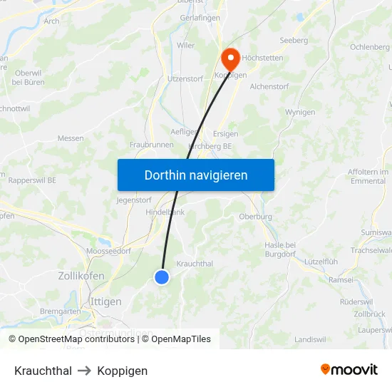 Krauchthal to Koppigen map