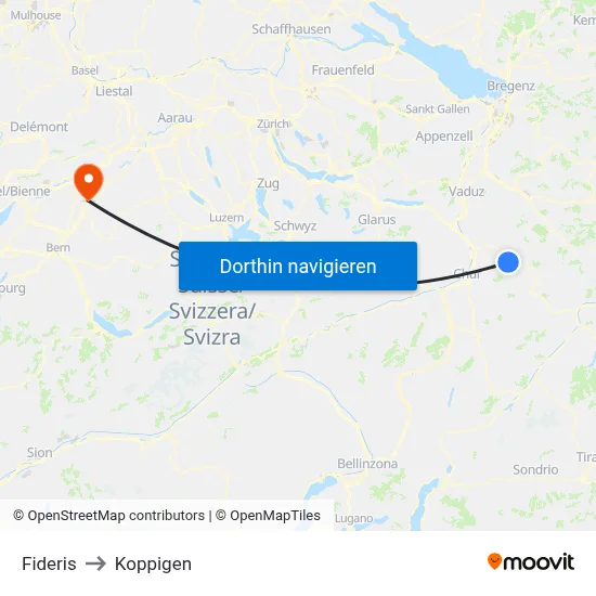 Fideris to Koppigen map