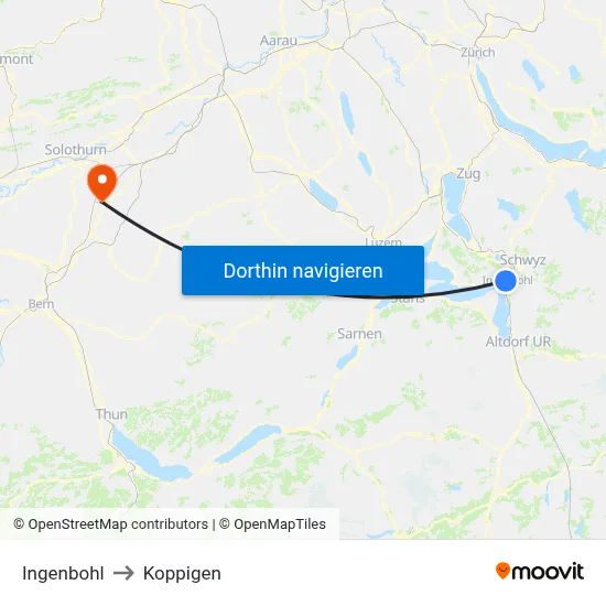 Ingenbohl to Koppigen map