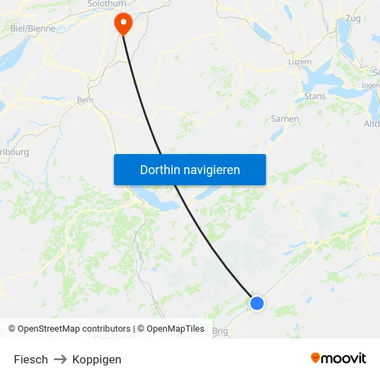 Fiesch to Koppigen map