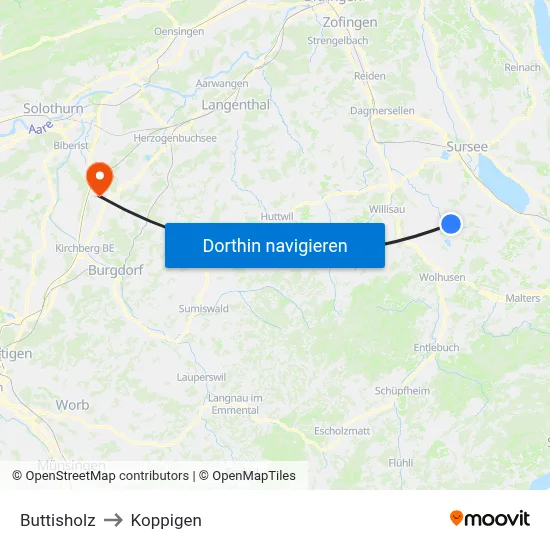 Buttisholz to Koppigen map