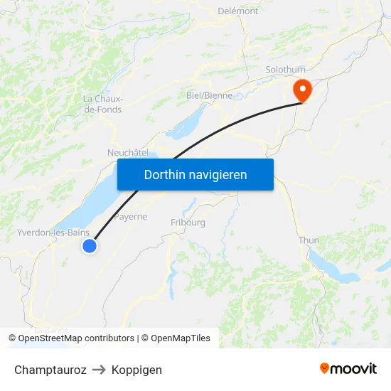 Champtauroz to Koppigen map