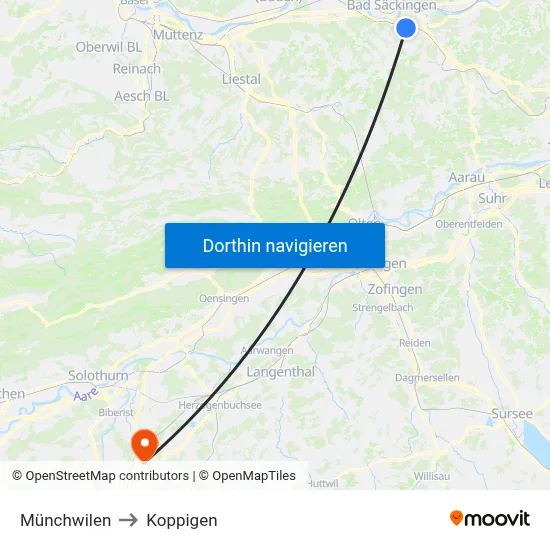 Münchwilen to Koppigen map