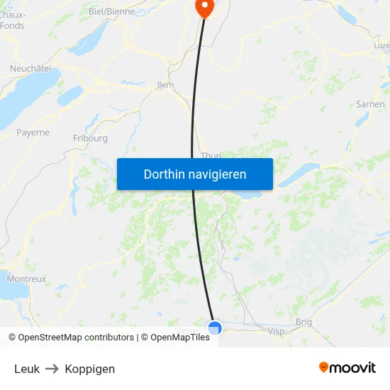 Leuk to Koppigen map