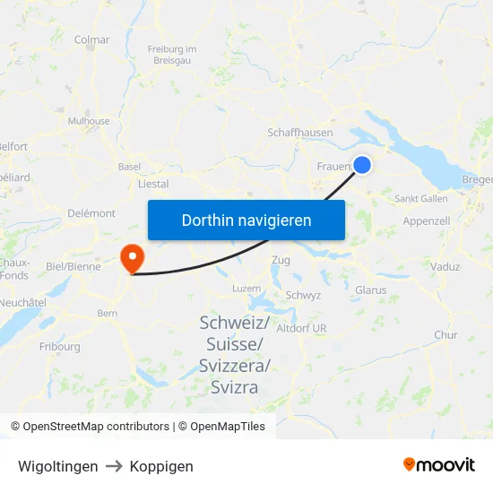Wigoltingen to Koppigen map