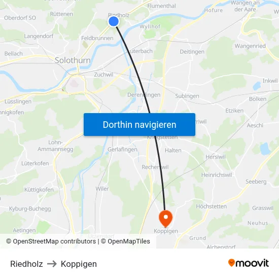Riedholz to Koppigen map