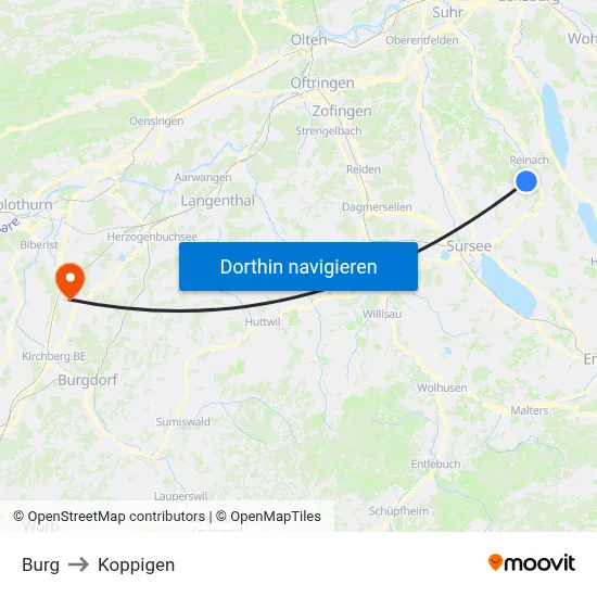 Burg to Koppigen map