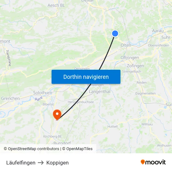 Läufelfingen to Koppigen map