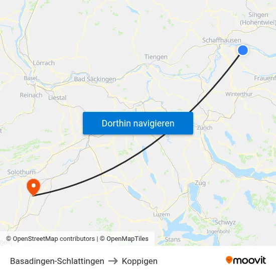 Basadingen-Schlattingen to Koppigen map