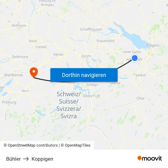 Bühler to Koppigen map
